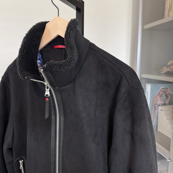 Robert Graham Vegan Suede Insulated Zip Up Black Bomber Jacket Medium NEW Sherpa - Picture 2 of 7